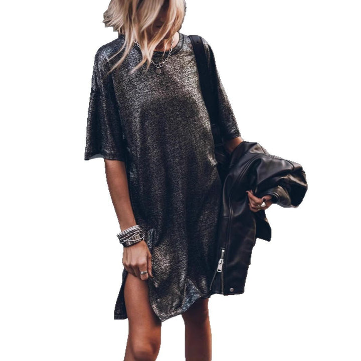 Women Casual Glitter Dress with Side Slit and Oversized Cut Lune London
