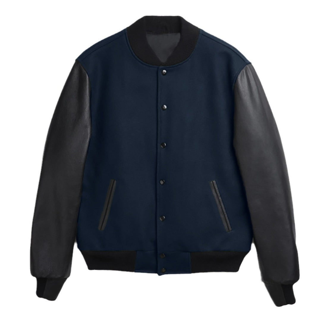 Trendy baseball jacket for women with leather sleeves and practical side pockets Lune London
