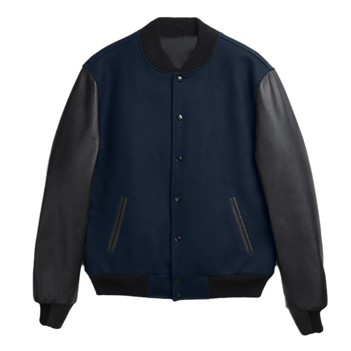 Trendy baseball jacket for women with leather sleeves and practical side pockets Lune London