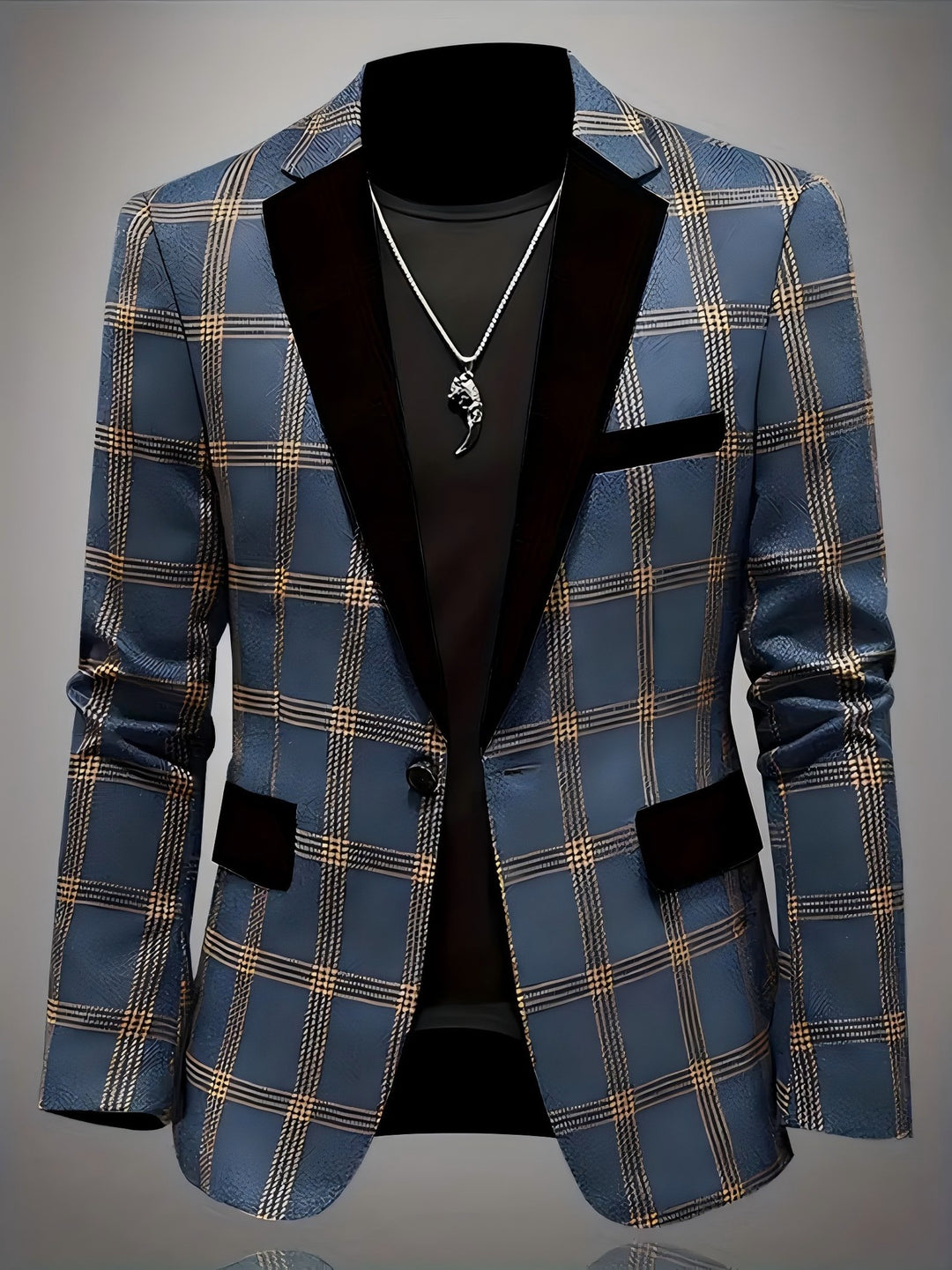 Men's elegant plaid blazer with velvet lapels Lune London
