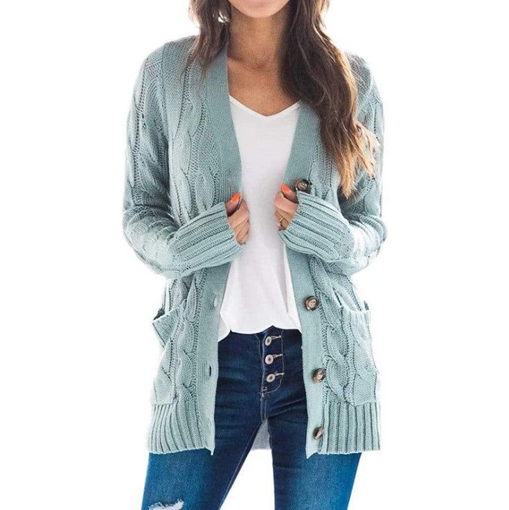 Knitted jacket for women with diamond patterns and large buttons Lune London
