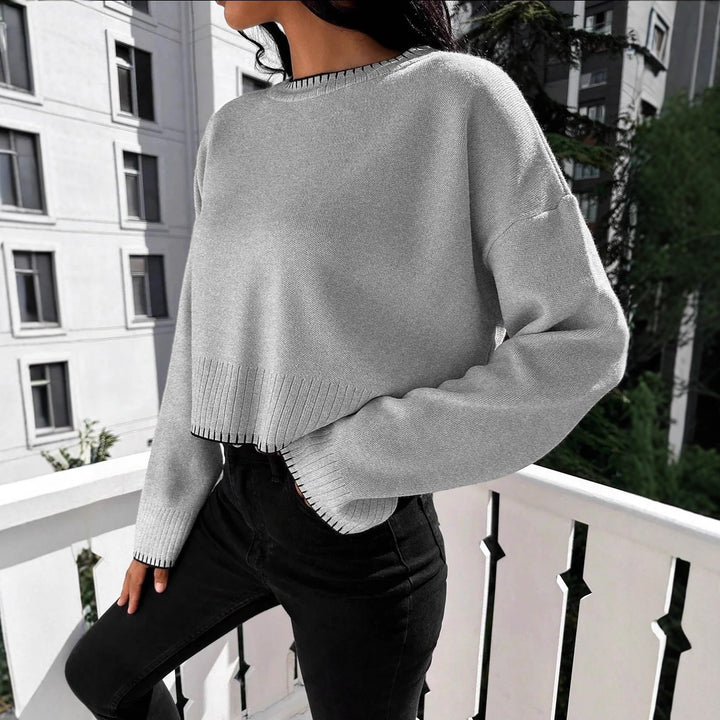Casual knitted sweater for women with ribbed hem and dropped shoulders Lune London