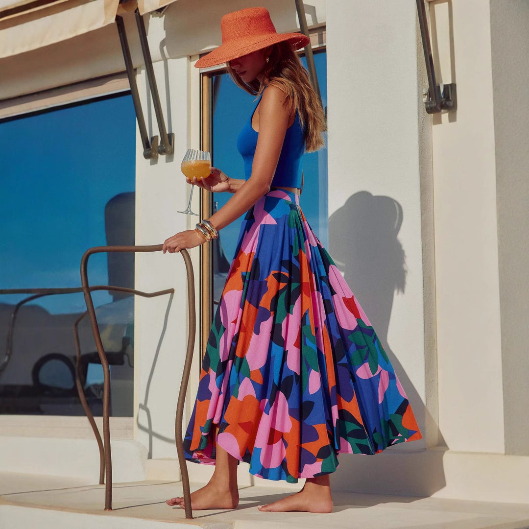 Maxi skirt for women with a colorful and textured design and a loose fit Lune London