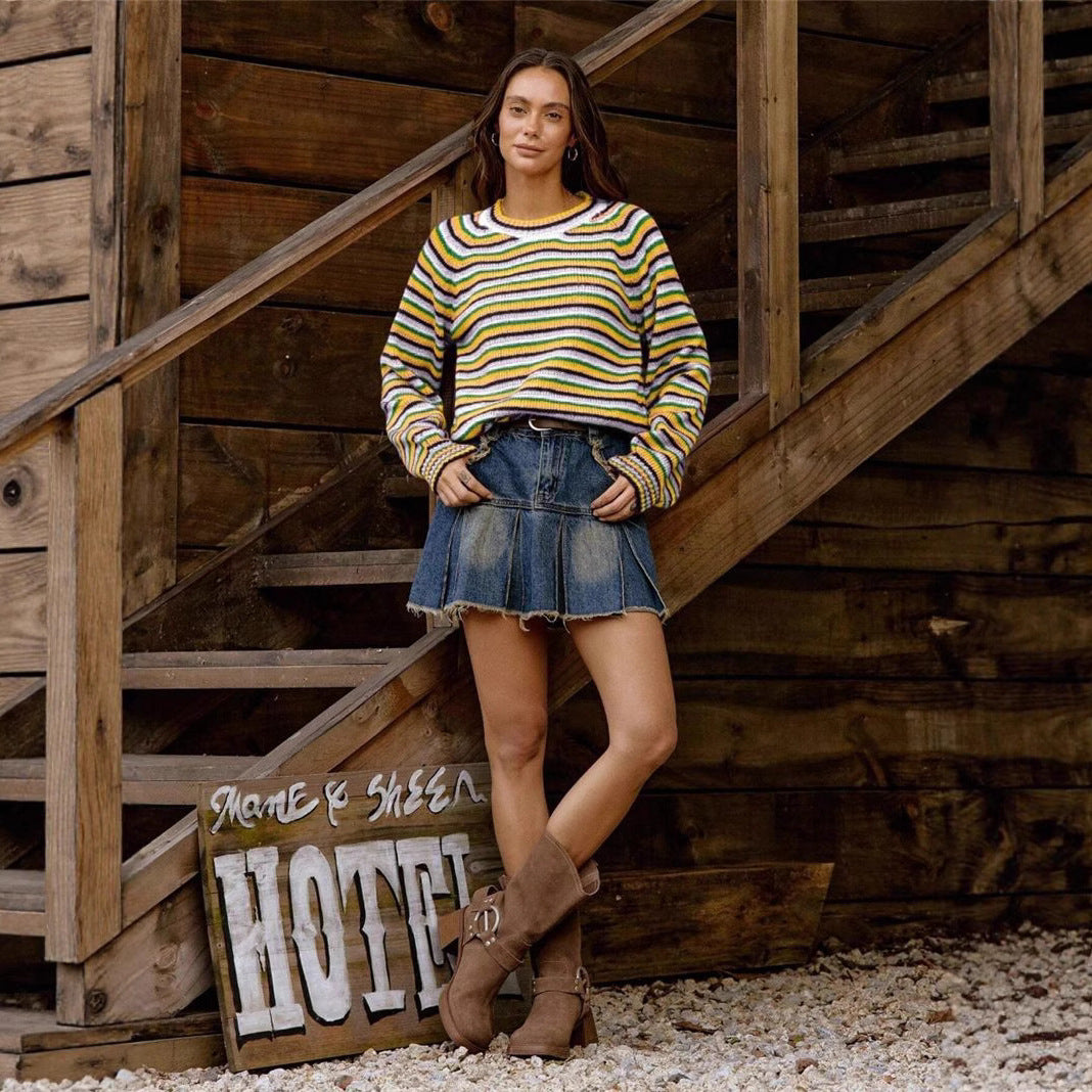 Casual knitted sweater for women with a modern striped look Lune London