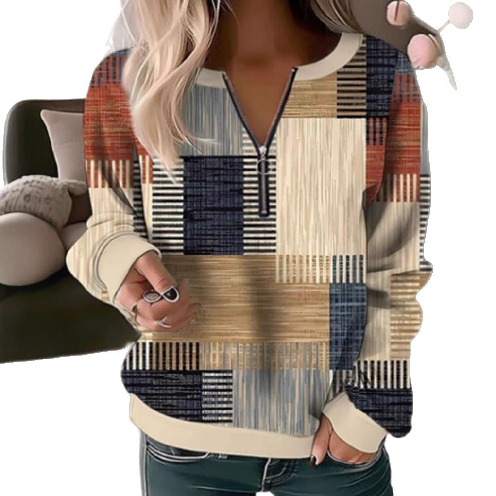 Sweatshirt pour femme avec design graphique géométrique et col montant zippé Chic & Stil