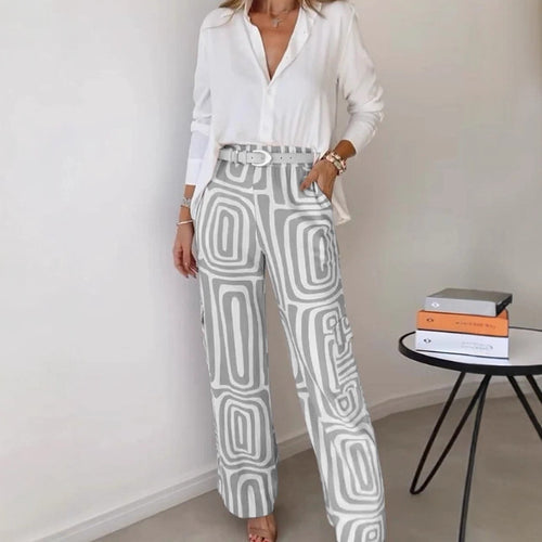 Flared pants for women with a patterned design and high waist Lune London