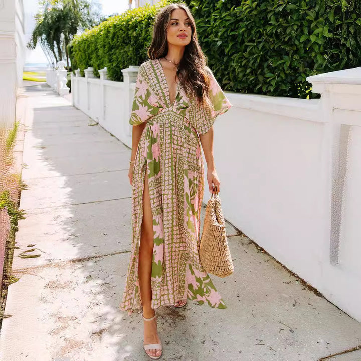 Maxi Dress for Women with Deep V-Neck and Chic & Stylish Side Slit
