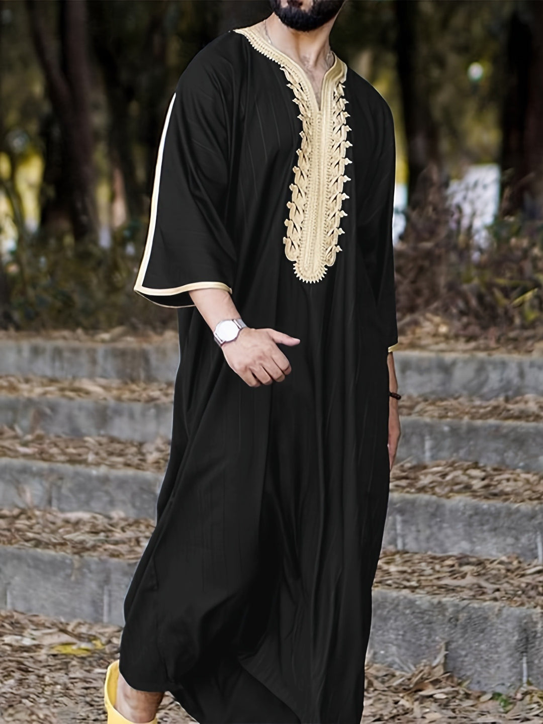 Men's traditional kaftan with artistic embroidery details Lune London