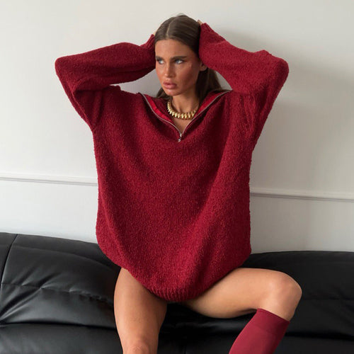 Oversized fleece sweater for women with high collar and zipper Lune London