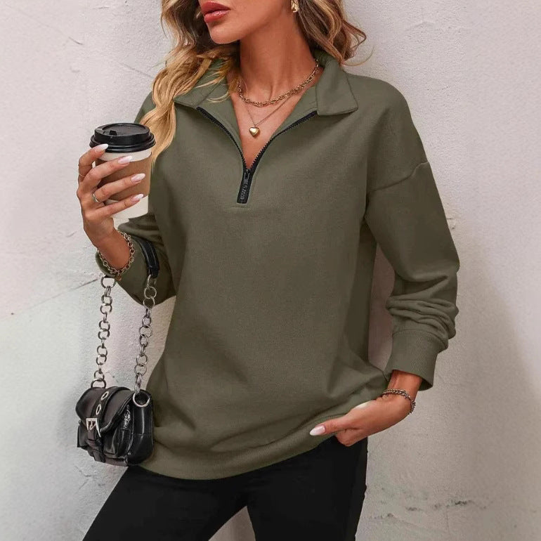 Casual turtleneck sweater for women with half-zip Lune London