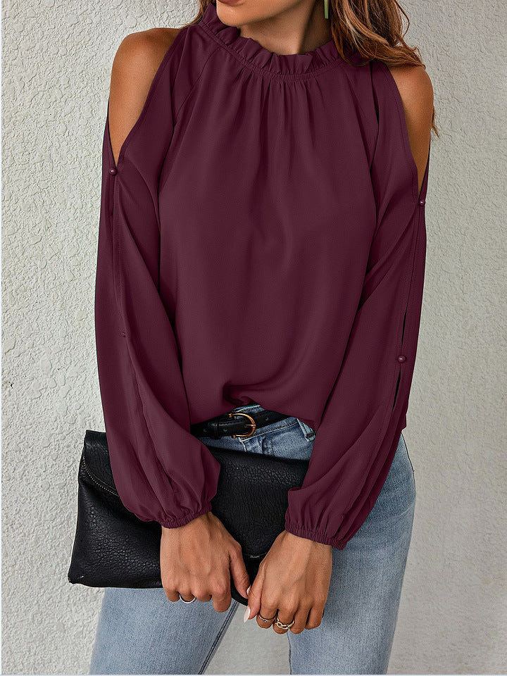 Women’S Blouse with Cool Shoulder Details and Elastic Sleeves Lune London