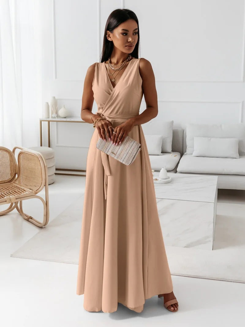 Maxi dress for women with wrap look and deep V neck Lune London