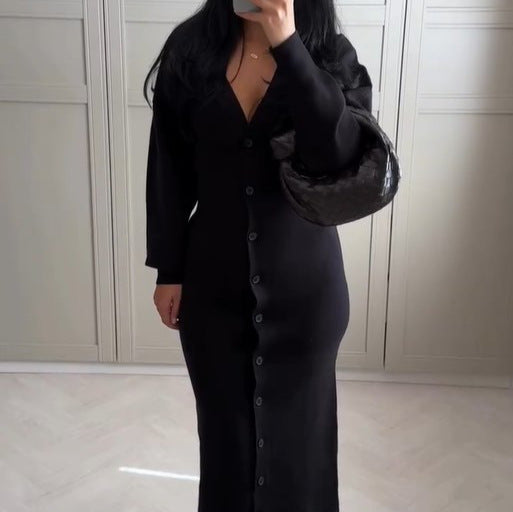 Long sleeve women's dress with button detail Lune London