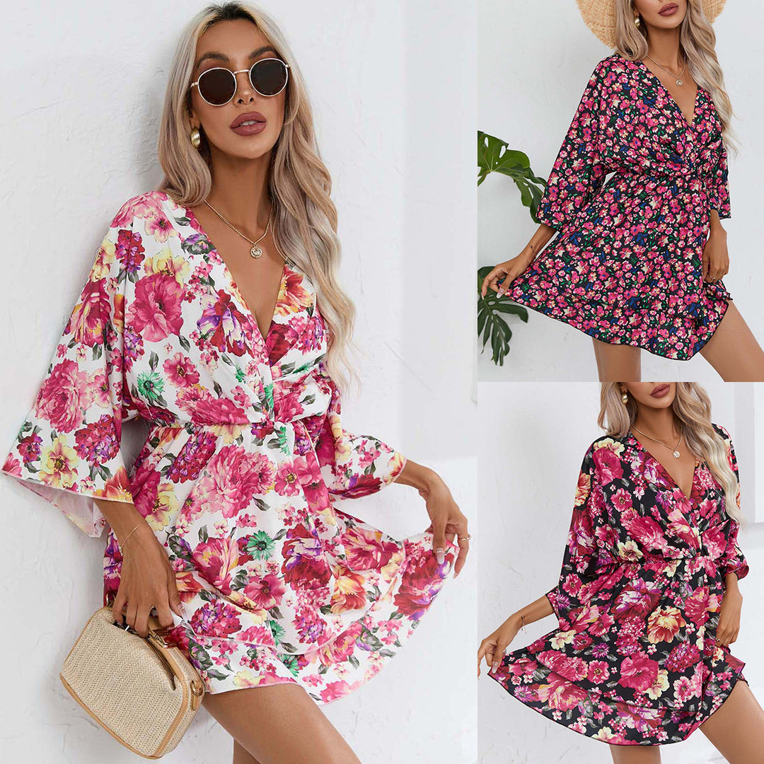Casual shirt dress for women with deep V-neck and wide sleeves Lune London