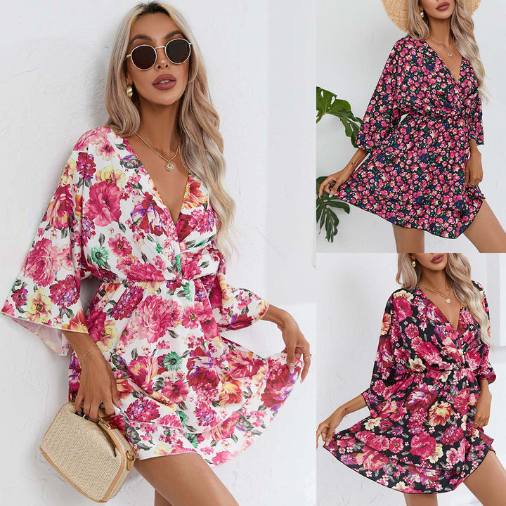 Casual shirt dress for women with deep V-neck and wide sleeves Lune London