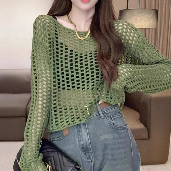 Lightweight knitted sweater for women with Lune London mesh design