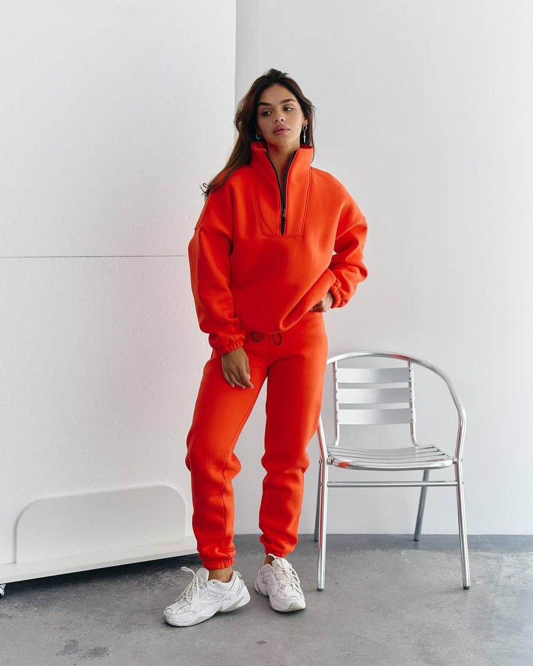 Women's fleece tracksuit with half-zip and elastic cuffs Lune London