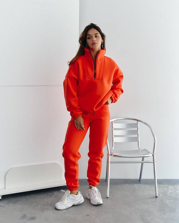 Women's fleece tracksuit with half-zip and elastic cuffs Lune London