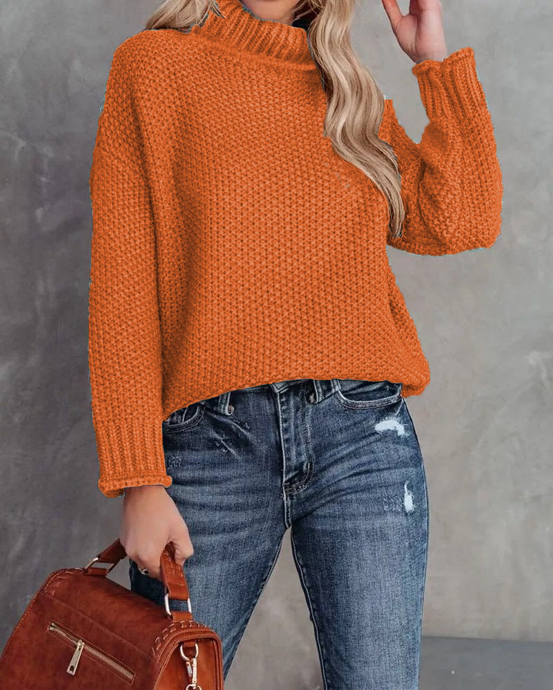 Comfortable knitted sweater for women with a high collar and airy structure Lune London