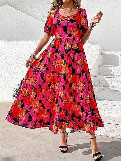 Maxi dress for women with flowing hem and floral pattern Lune London
