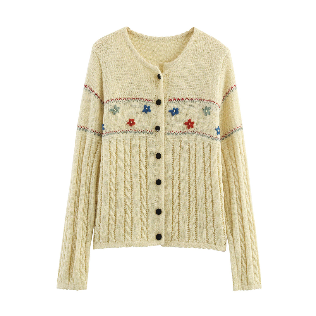 Knit jacket for women with floral design and elegant button trim Lune London