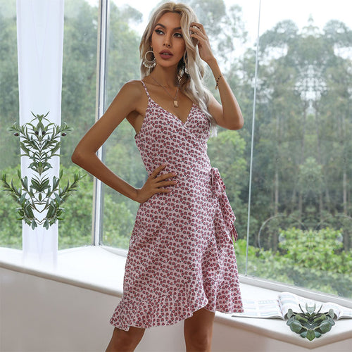 Wrap dress for women with frill trim and adjustable tie Lune London