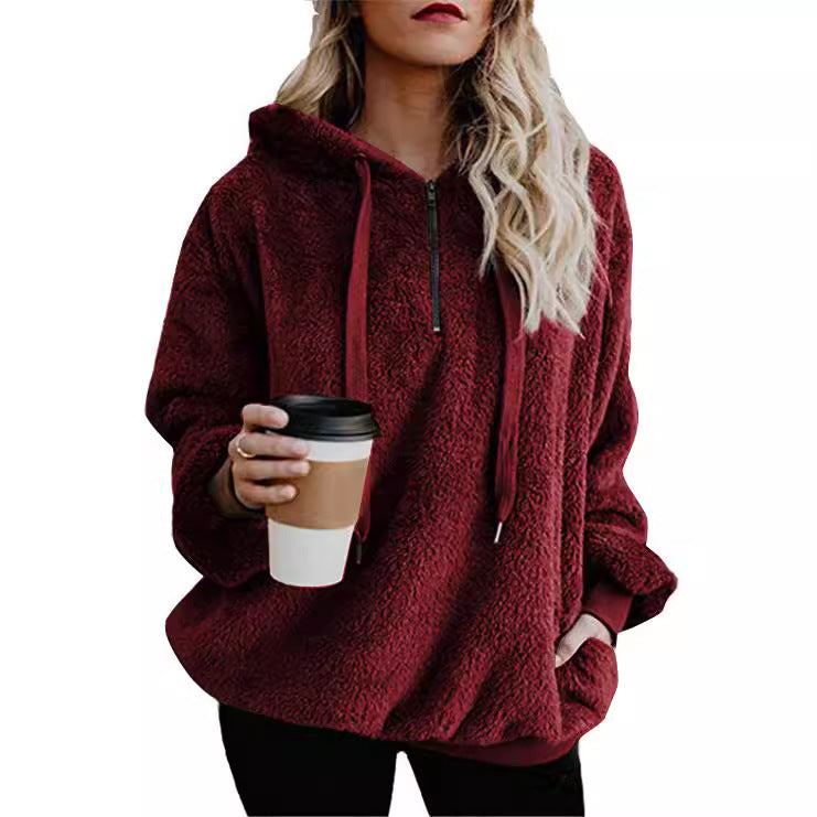 Ladies Comfortable Hoodie in Teddy Fleece Lune London
