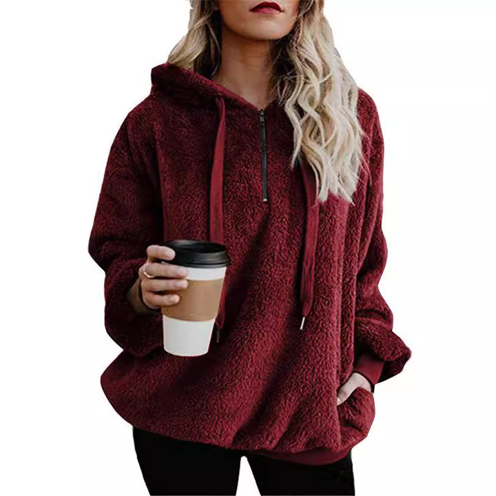 Ladies Comfortable Hoodie in Teddy Fleece Lune London
