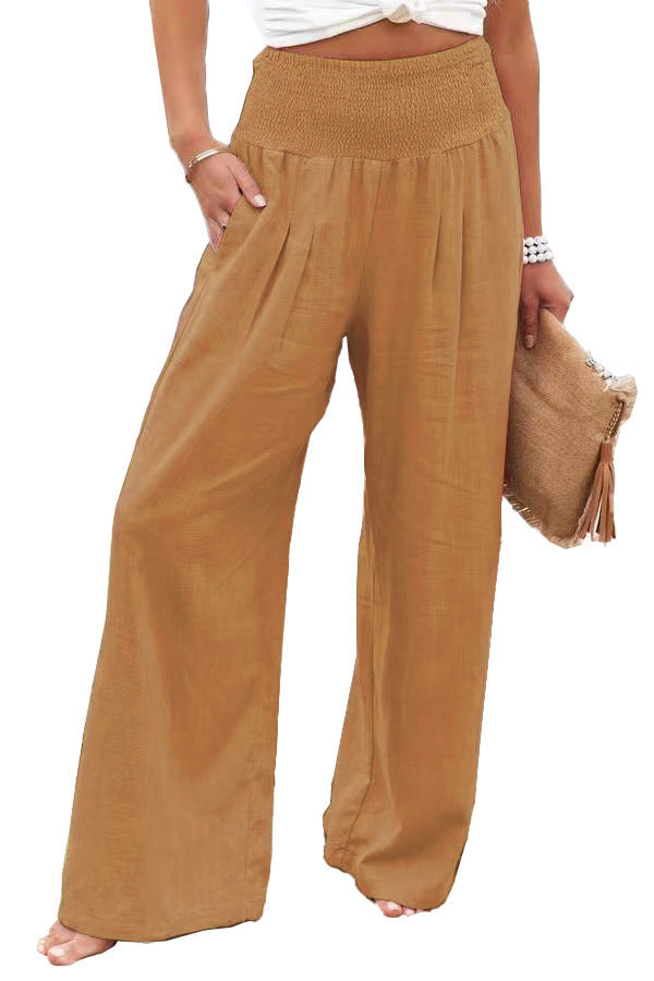 Pantalon en lin large d'été pour femmes avec taille élastique Lune London