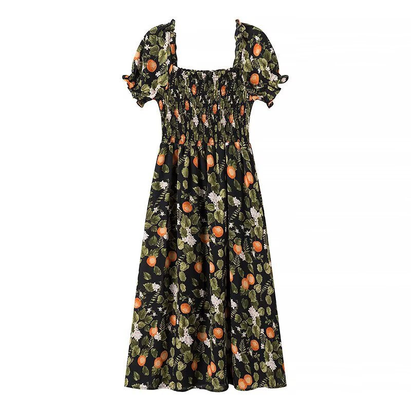 Maxi dress for women with floral embroidery and elastic insert Lune London