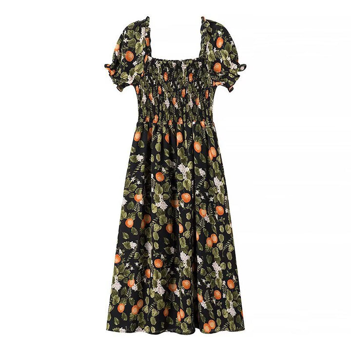 Maxi dress for women with floral embroidery and elastic insert Lune London