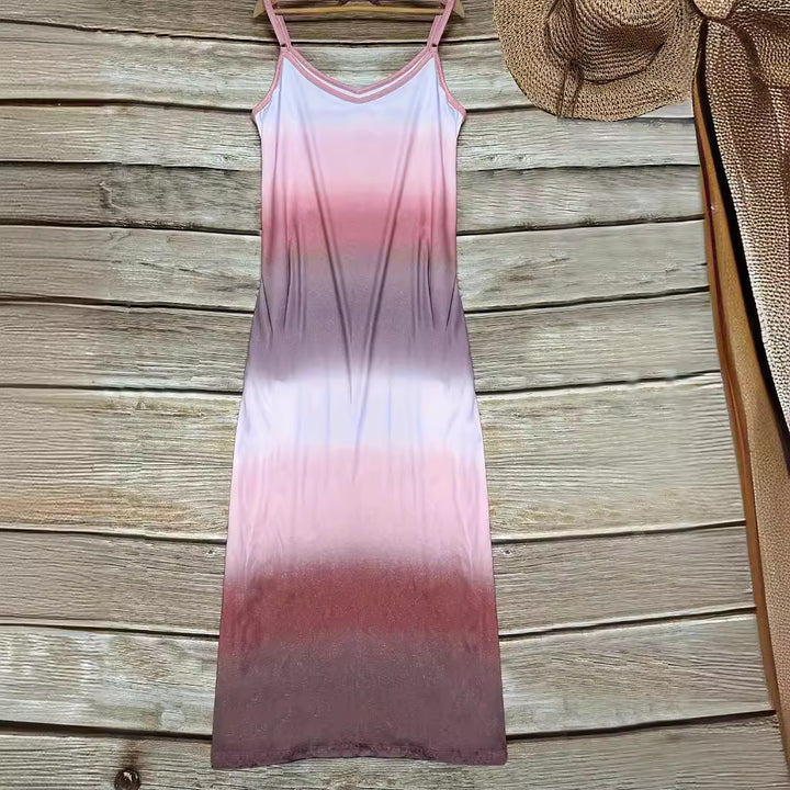 Maxi dress women with sporty V-neck and trendy color gradient Lune London