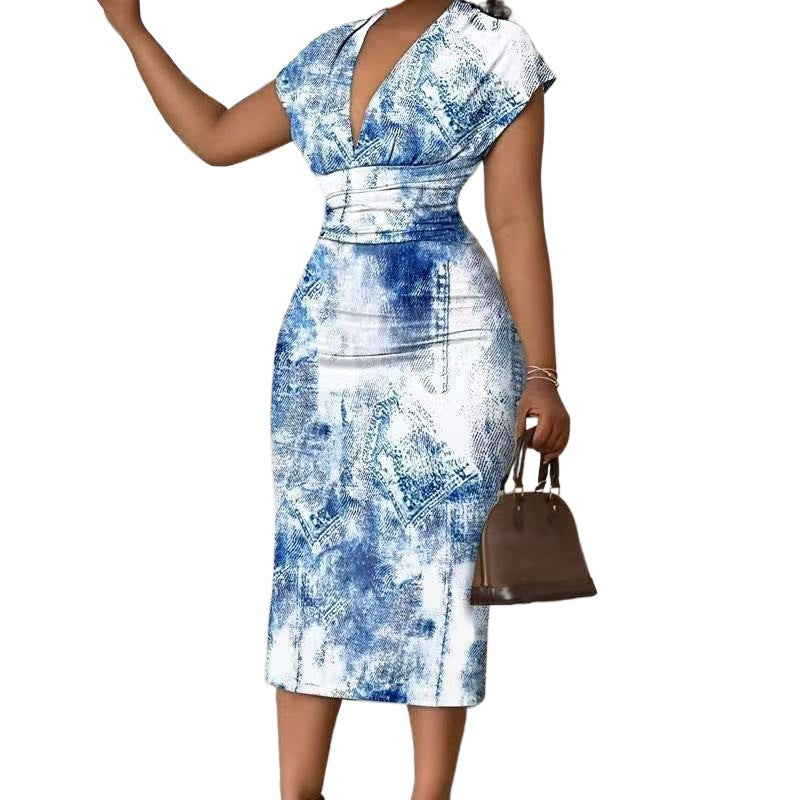 Chic and Style Women's Patchwork Denim Midi Dress