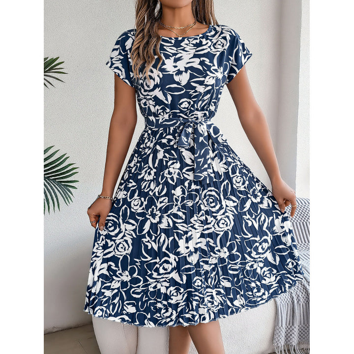 Lune London A-line floral print dress for ladies with belted waist