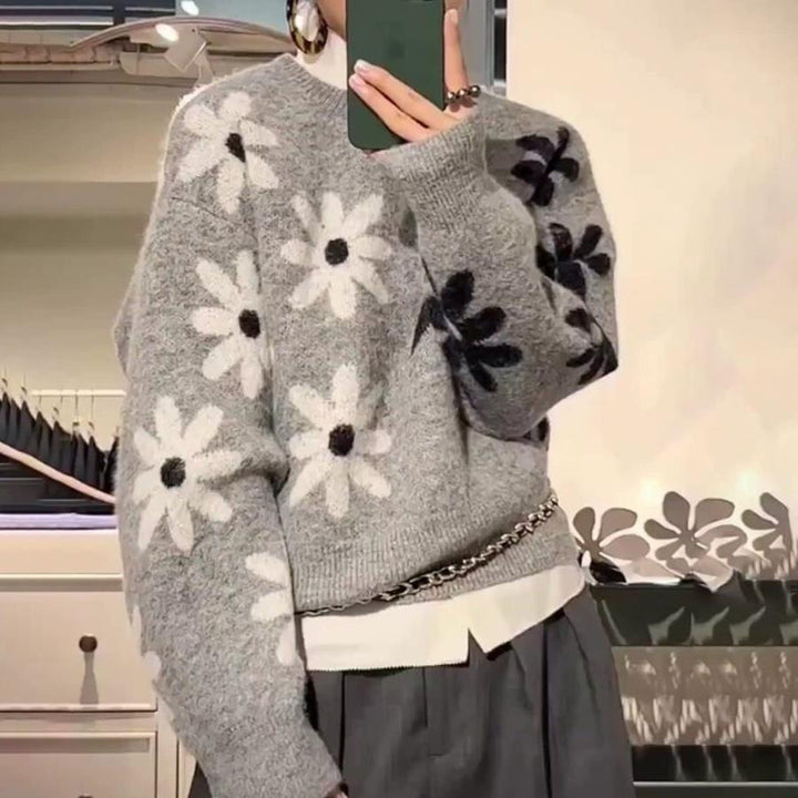 Pull en tricot pour femmes avec motif floral et coupe décontractée Chic & Stil