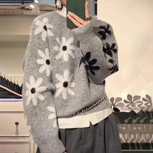 Pull en tricot cosy pour femmes avec motif floral et matériau doux Chic & Stil