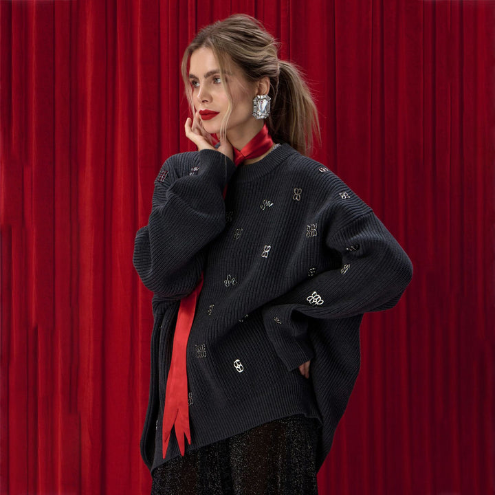 Oversized knit sweater for women with shiny accents Lune London
