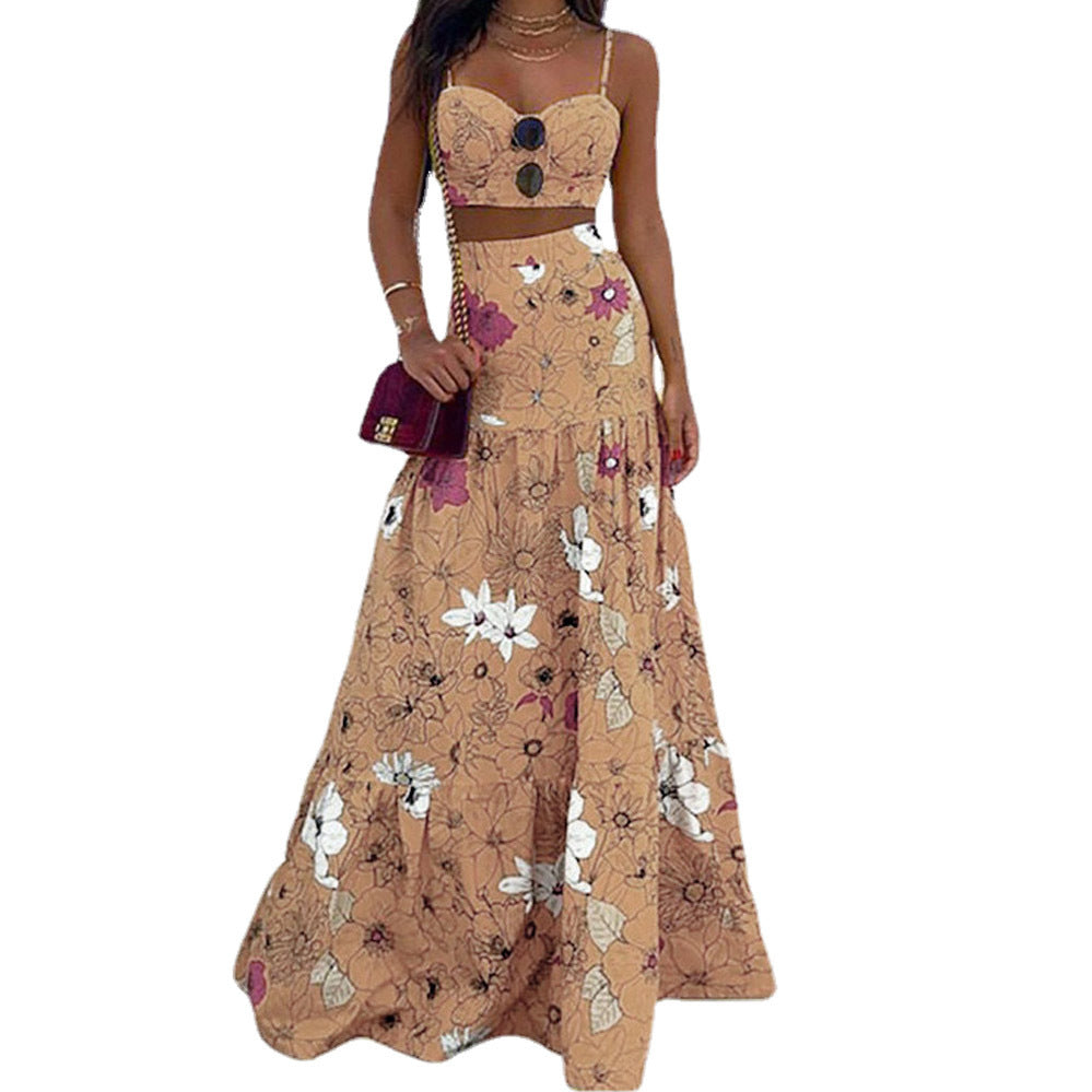 Maxi dress for women with floral design and chic bustier top Lune London