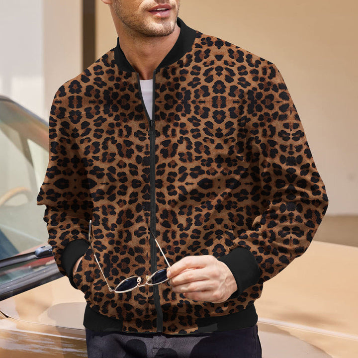 Lune London | Men's bomber jacket in leopard print with zipper and elastic cuffs