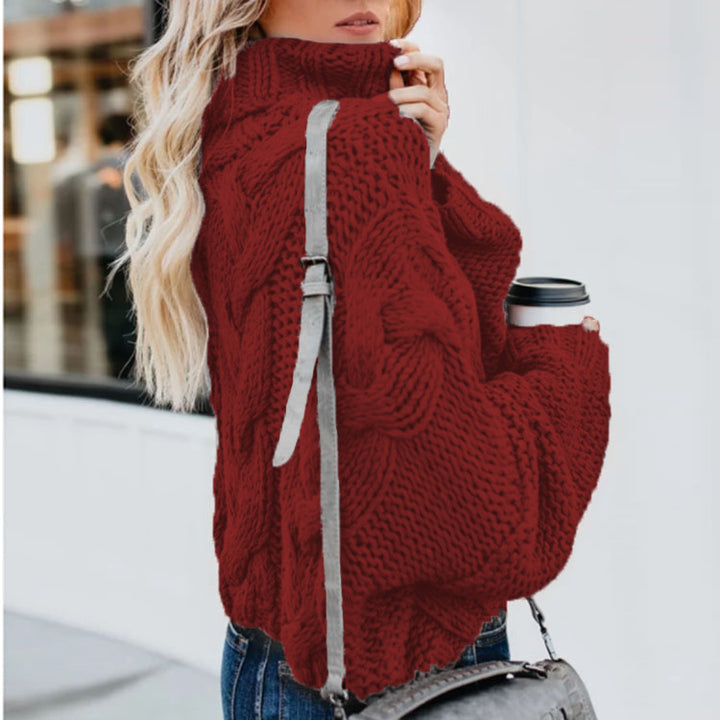 Thick knit pullover for women with high collar and twisted pattern Lune London