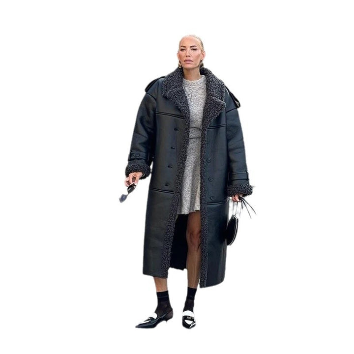 Manteau en faux cuir tendance pour femmes avec col en fausse fourrure luxueux Chic & Stil