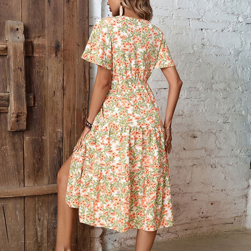 Floral maxi dress for women with button closure and side slit Lune London