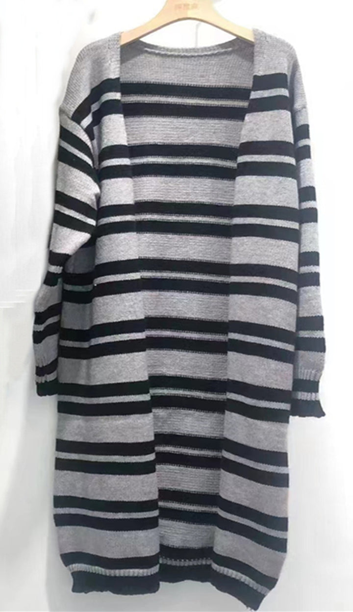 Women’s knit jacket with modern striped pattern and open cut Lune London