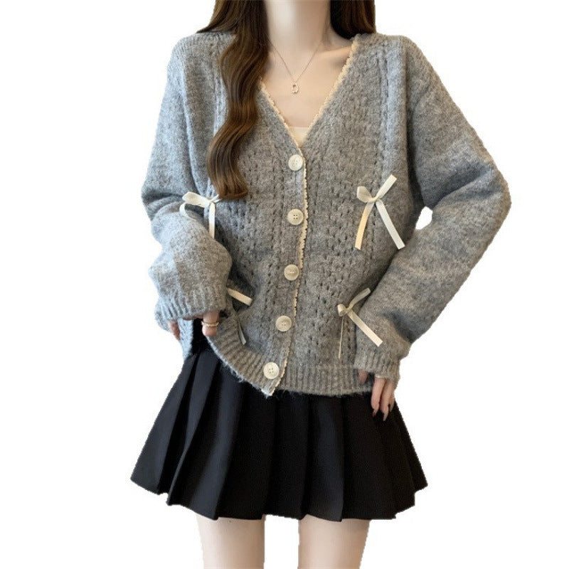 Cardigan en tricot confortable pour femmes avec drapé en nœud