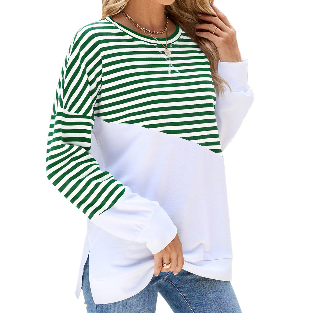 Casual women's sweatshirt with striped design and contrasting hem Lune London