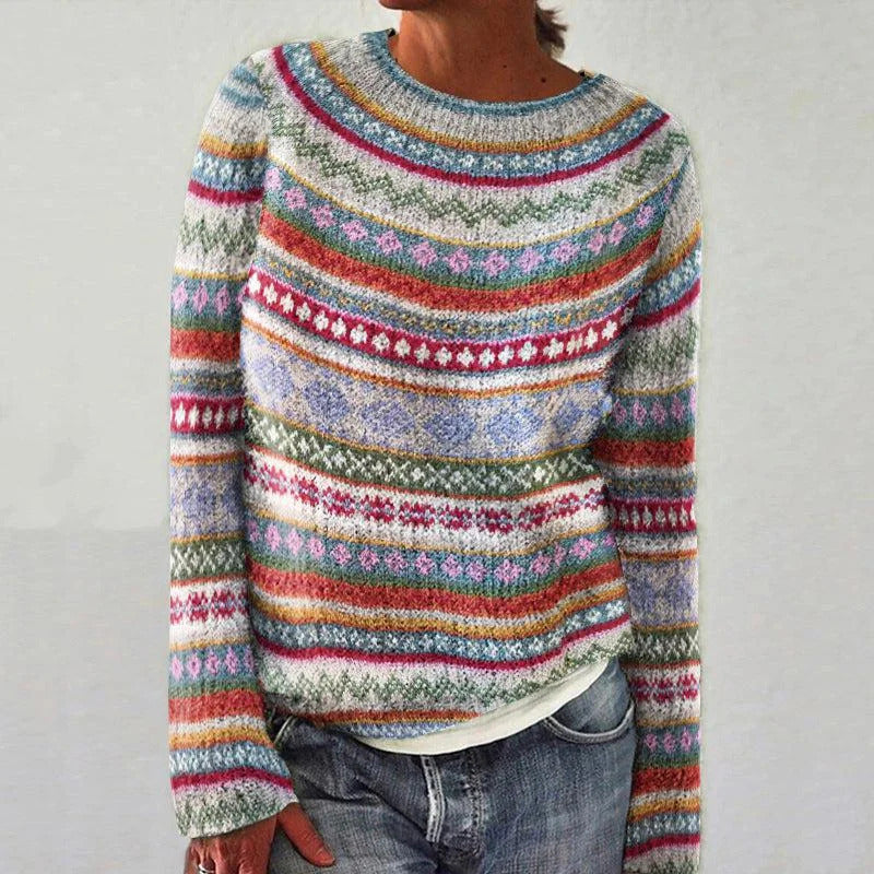 Pull tricoté confortable pour femmes avec un motif coloré et une coupe décontractée Chic & Stil