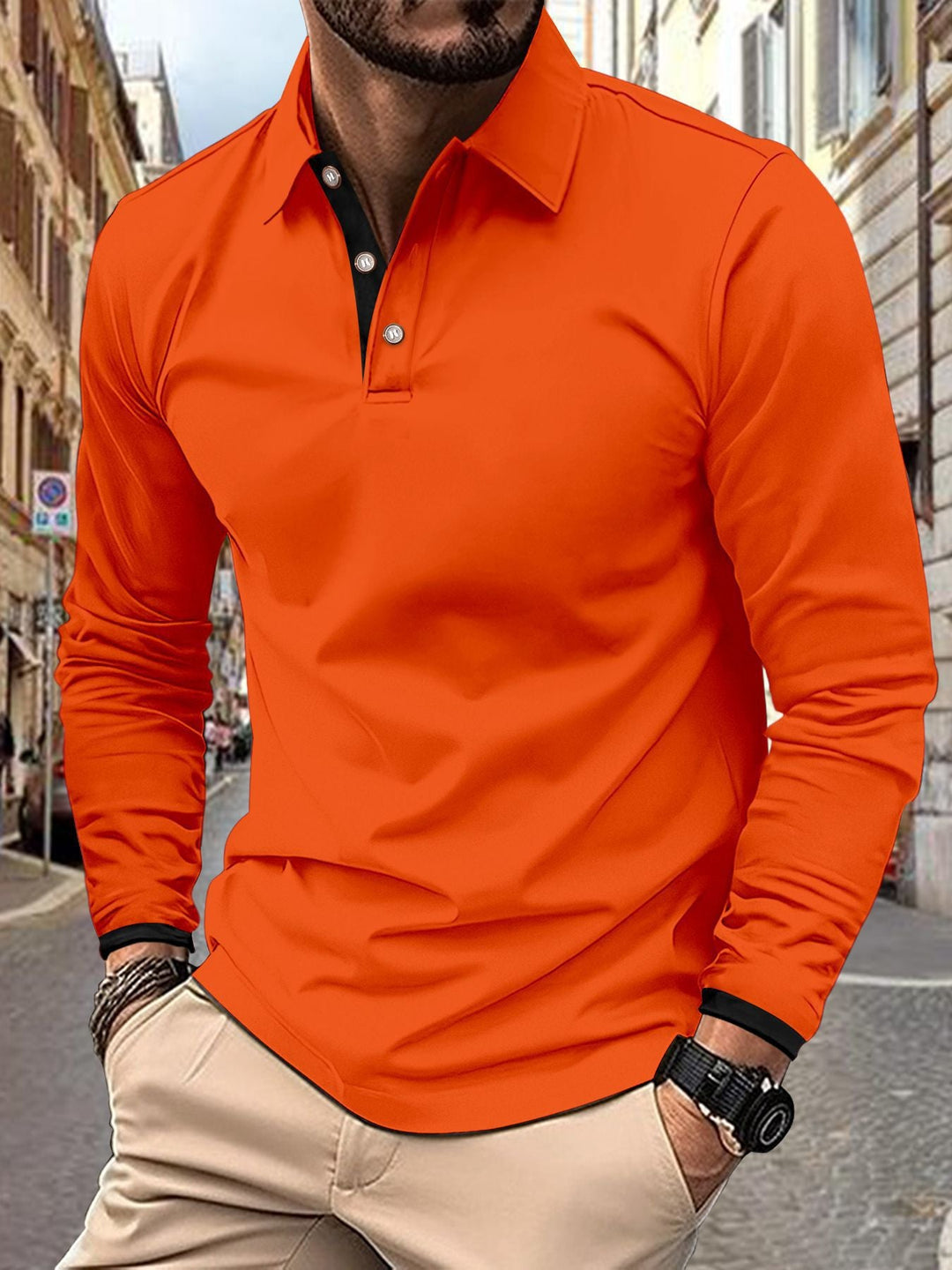 Men's Long Sleeve Polo Shirt with Stylish Collar and Elegant Button Details Lune London