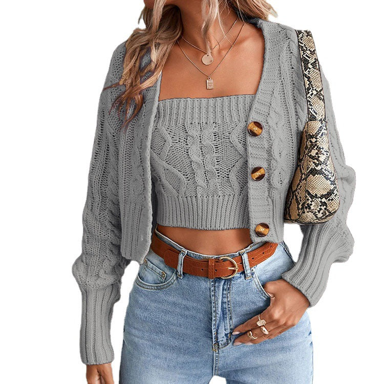 Casual knit set for women with open jacket and crop top Lune London