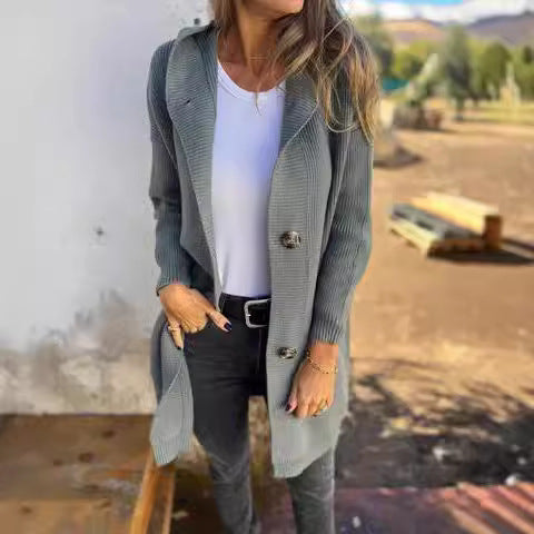Lune London | Women's Long Cardigan with High-Quality Ribbed Structure and Elegant Buttons