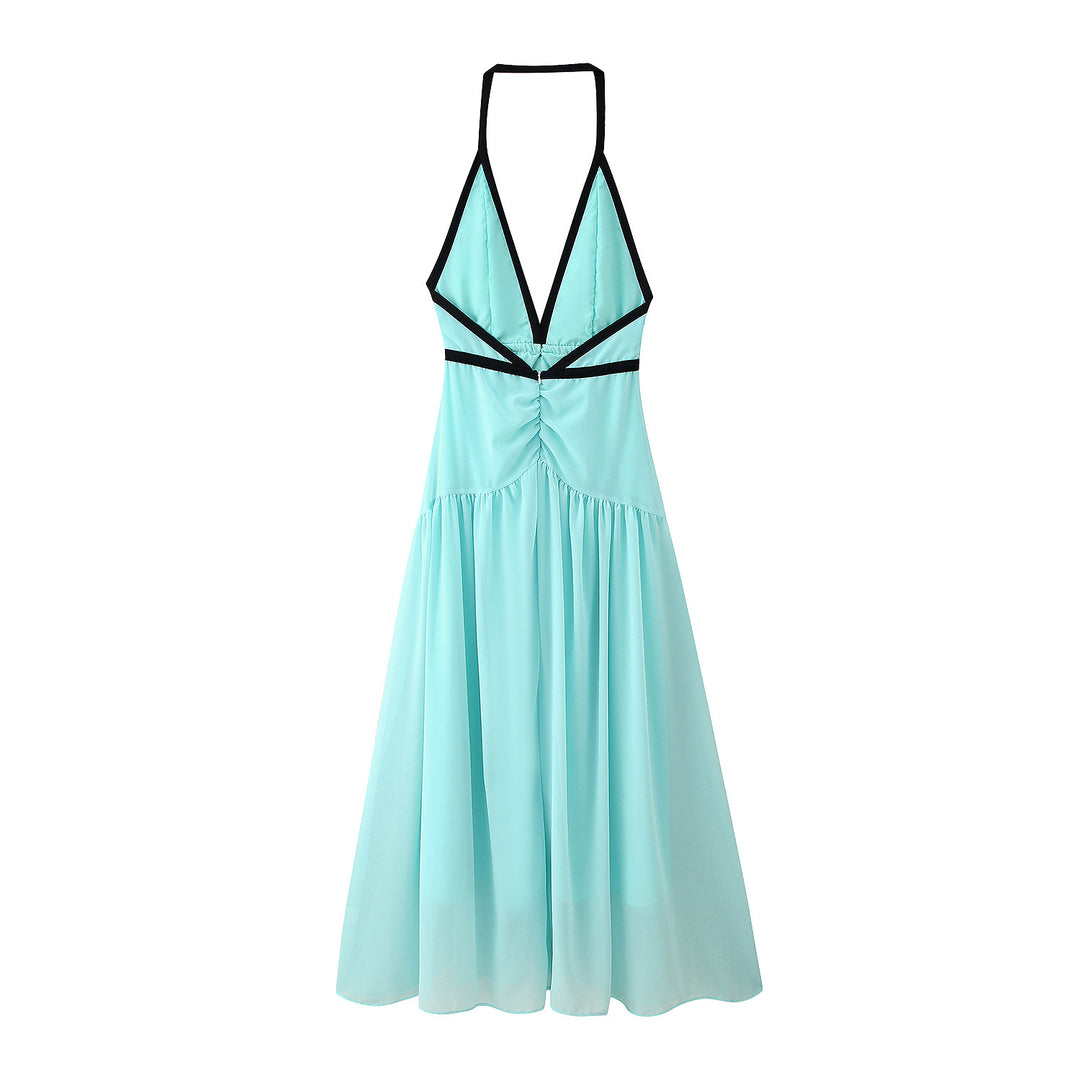 Maxi dress for women with an elegant halter neck and romantic ruffle details Lune London